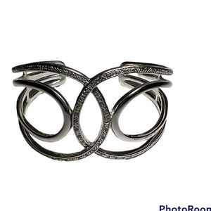 BR Sun Silver Tone Rhodium Plated Diamond Accents Cuff Bracelet Swirls